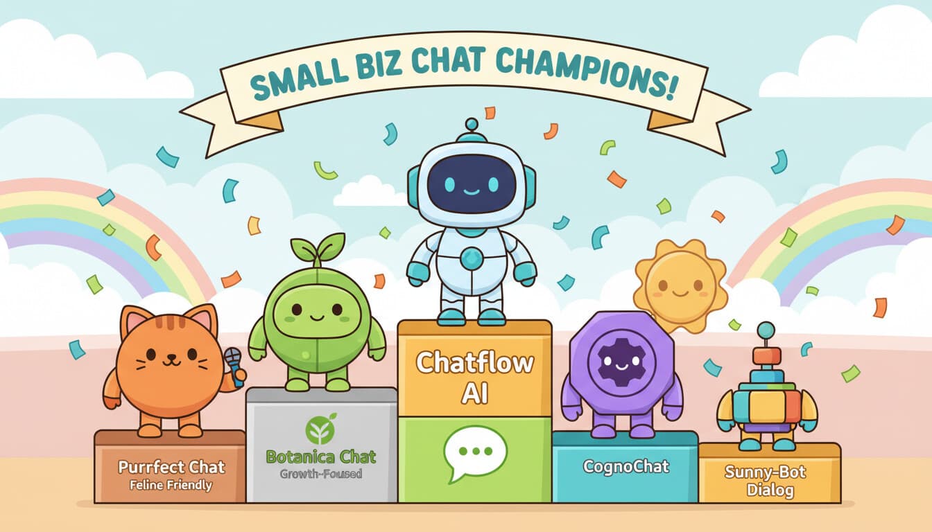 Chatbot platform mascots on podiums comparing different business options